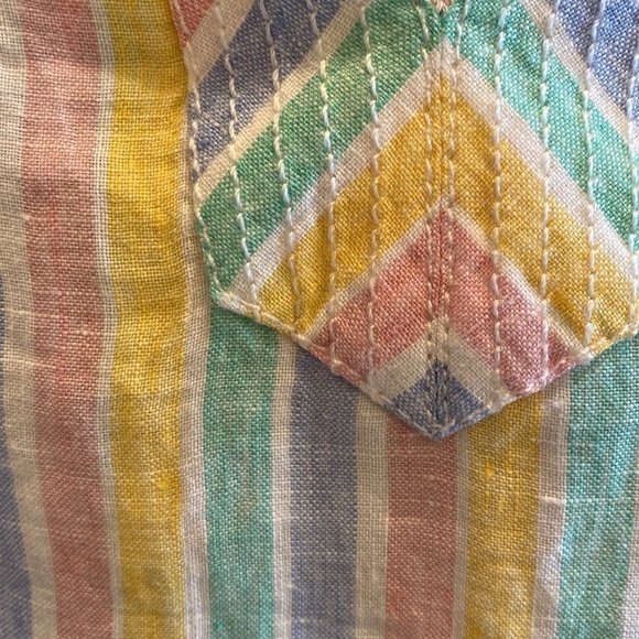 Talbots Linen crew split neck sleeveless pink blue green rainbow stripe tank P - Picture 3 of 7